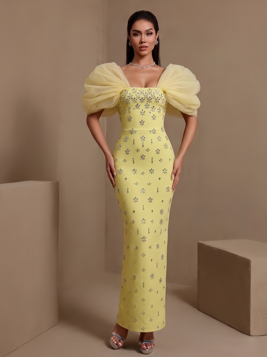 Puff Sleeve Crystal Bandage Dress