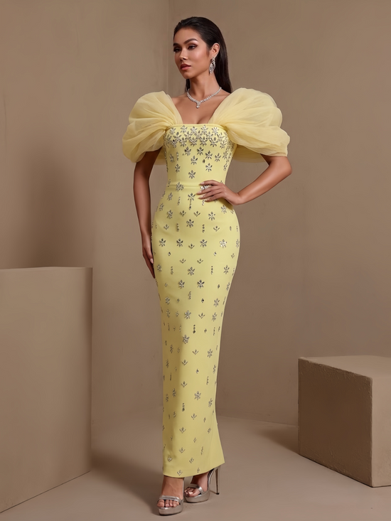 Puff Sleeve Crystal Bandage Dress